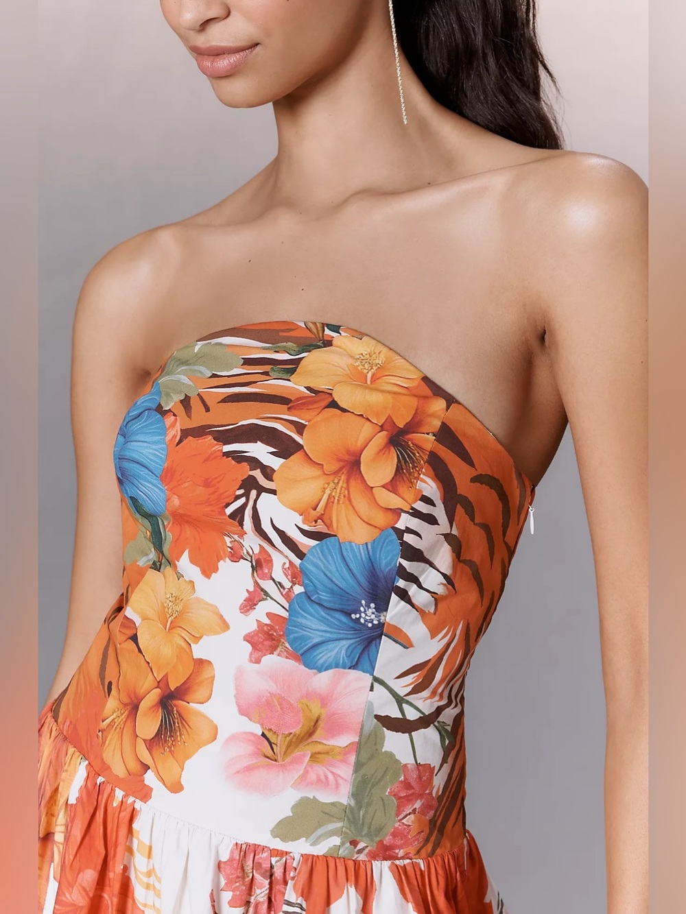 Anthropologie Maeve Strapless Tiger Printed Midi Dress Size XL - Picture 3 of 9